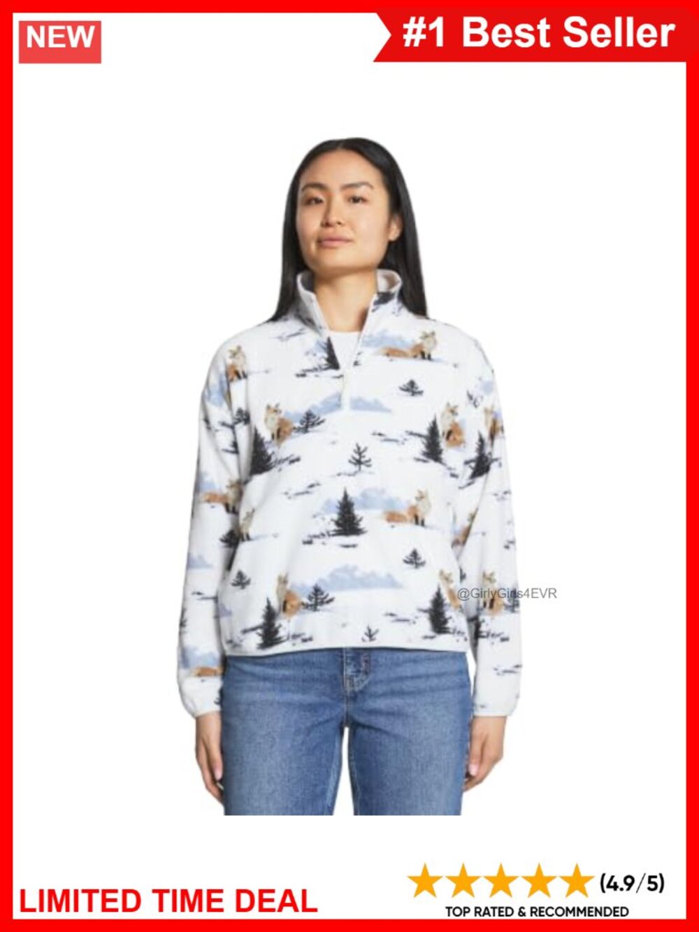 Micro Polar Fleece Quarter Zip Pullover Sweatshirt Relaxed Fit Mock Neck